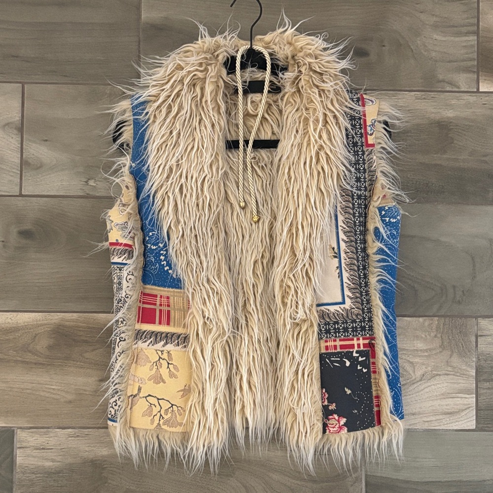 Just Cavalli Cream and Black Faux Fur Vest